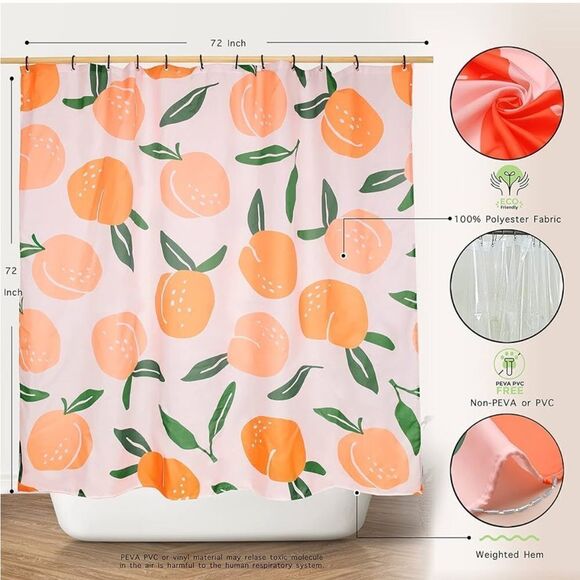 Peach Pattern Shower Curtain - Picture 6 of 6
